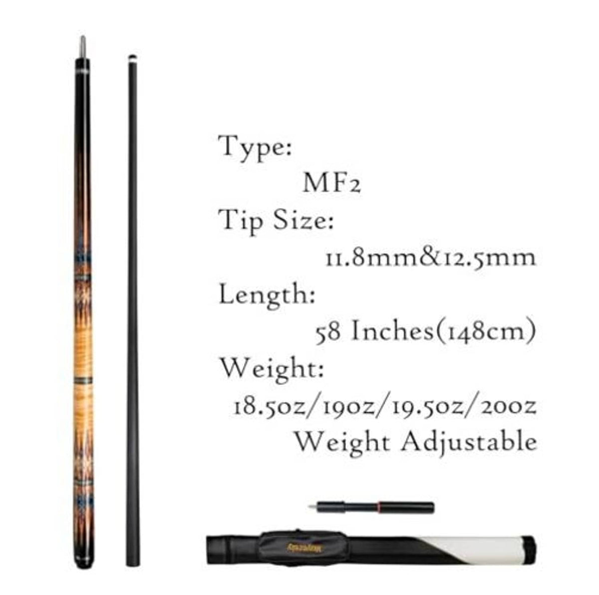 Black pool cue and extension pieces with matching storage sleeve