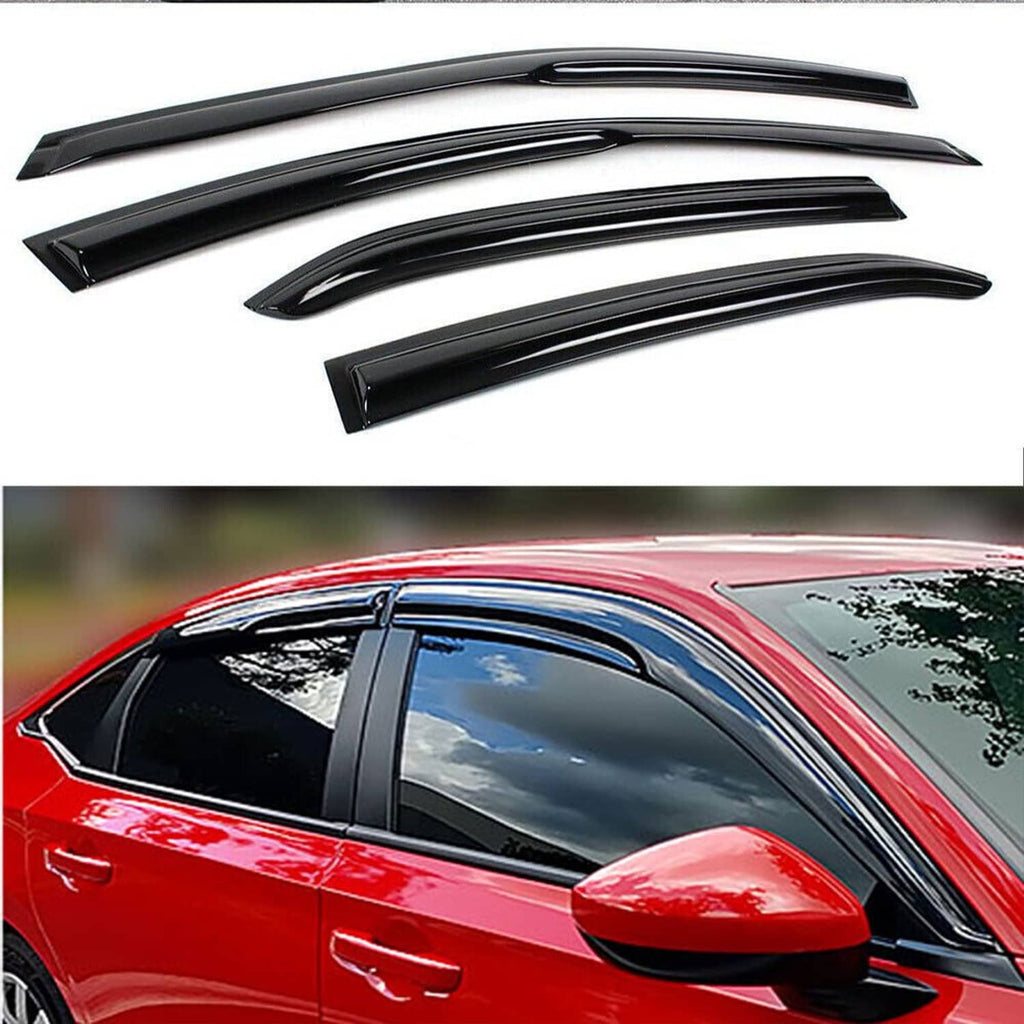 Black window visors set with sleek channel-style rain guards for car windows