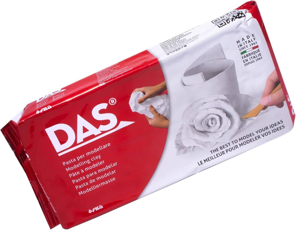 Air-dry clay starter pack with DAS red and white bags featuring a rose model