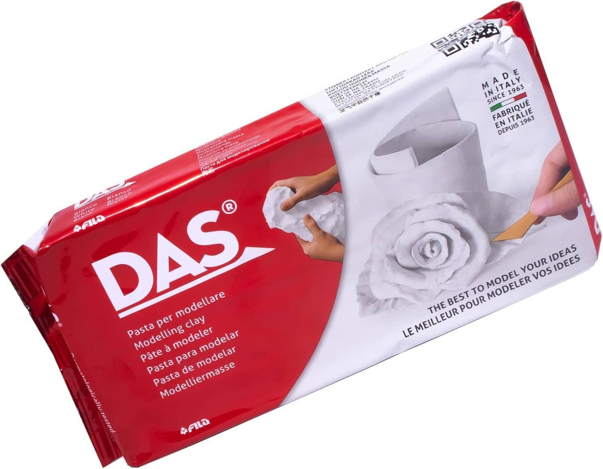 Air-dry clay starter pack with DAS red and white bags featuring a rose model