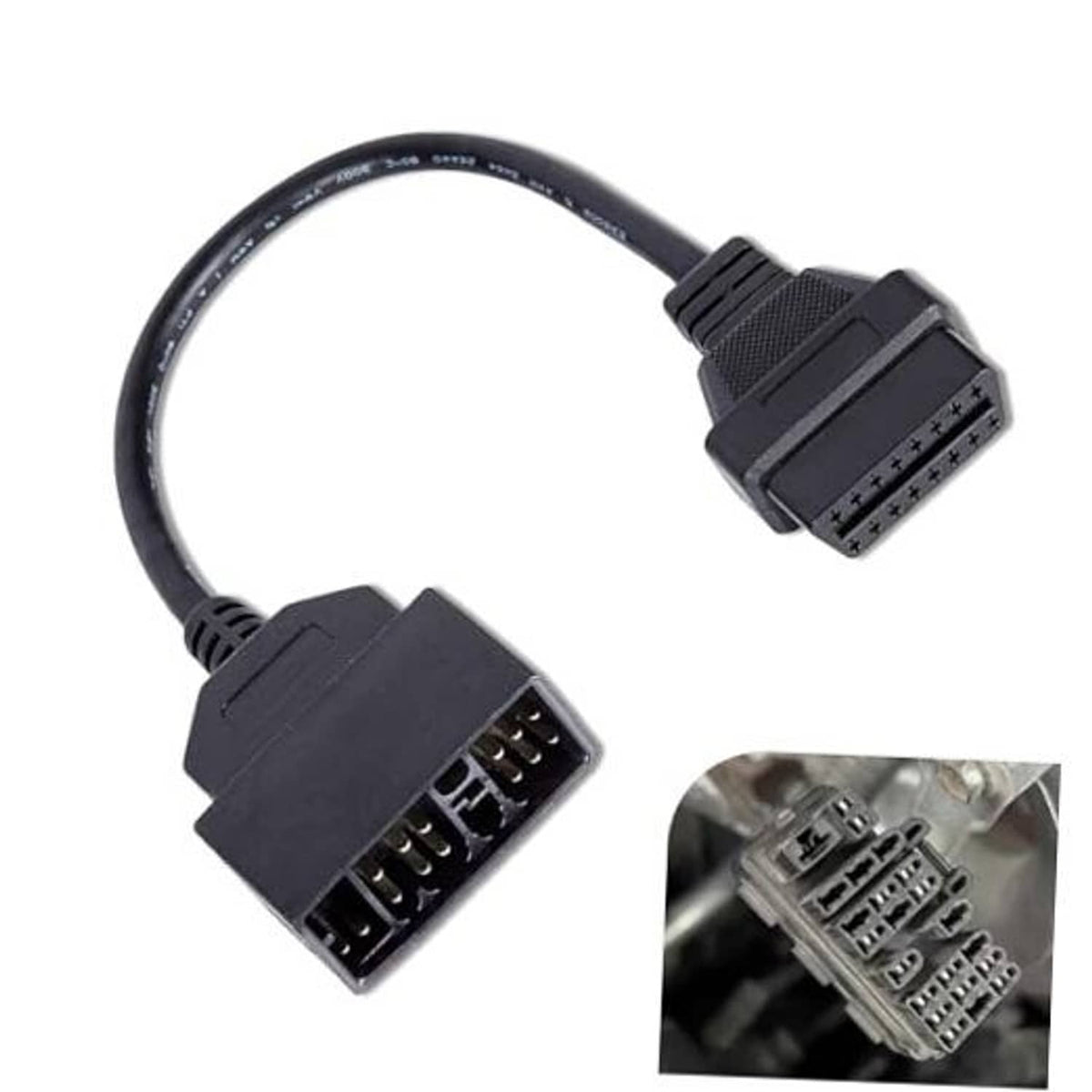 OBD diagnostic adapter cable with black 22-pin and 16-pin connectors