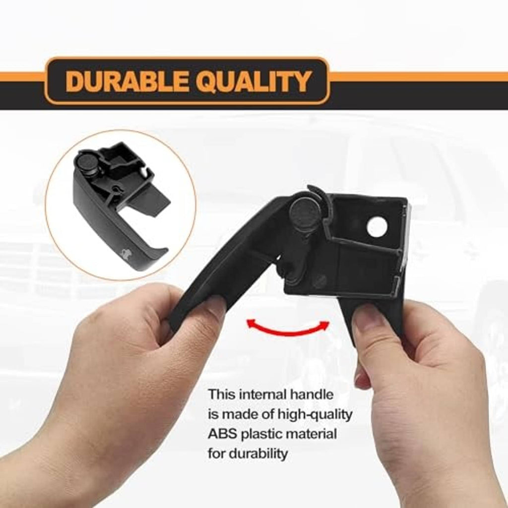 Black hood latch release pull handle held by hands; internal mounting housing visible