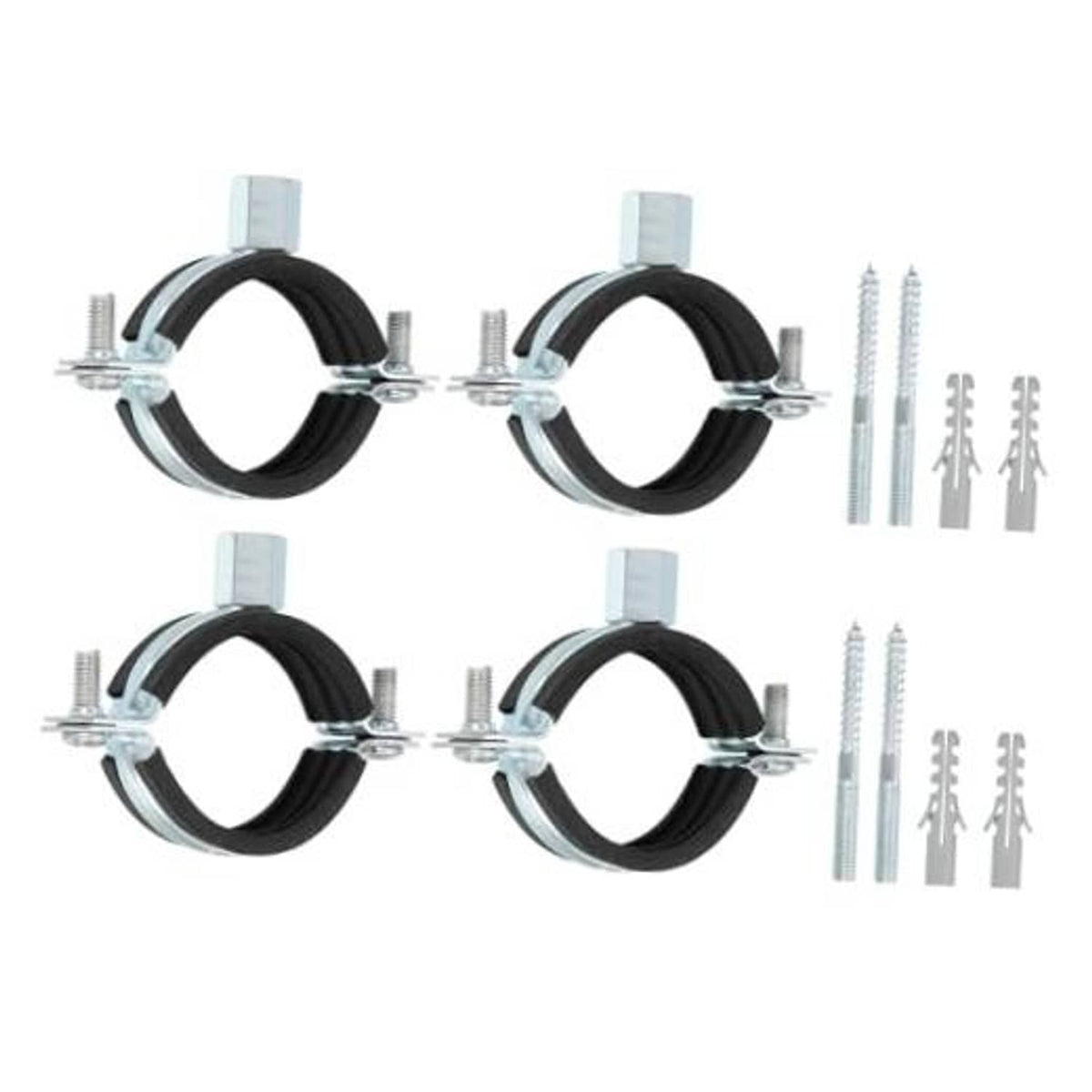 4-pack adjustable pipe clamp brackets, black rubber-lined with galvanized screws