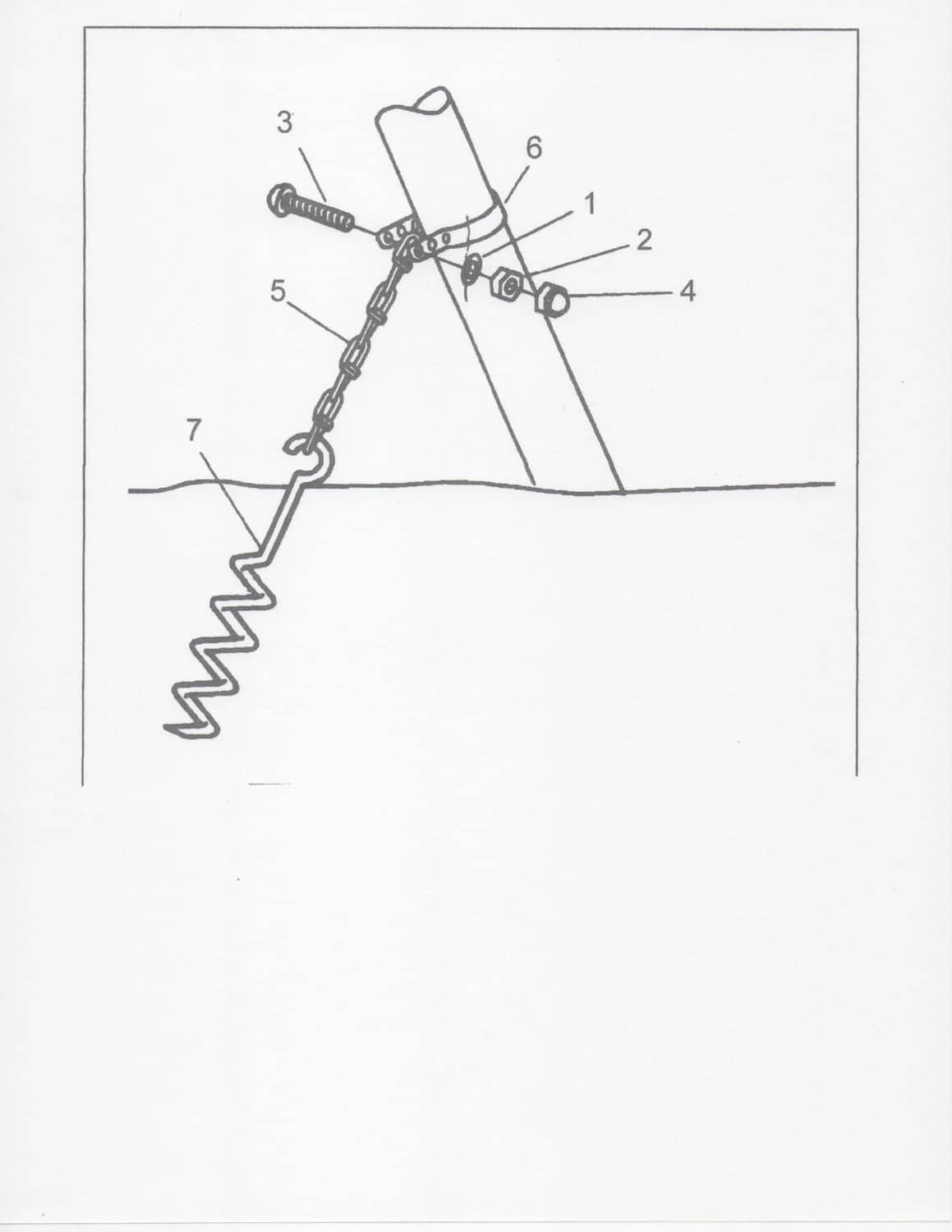 Assembly diagram for chain and ground anchor connection to frame