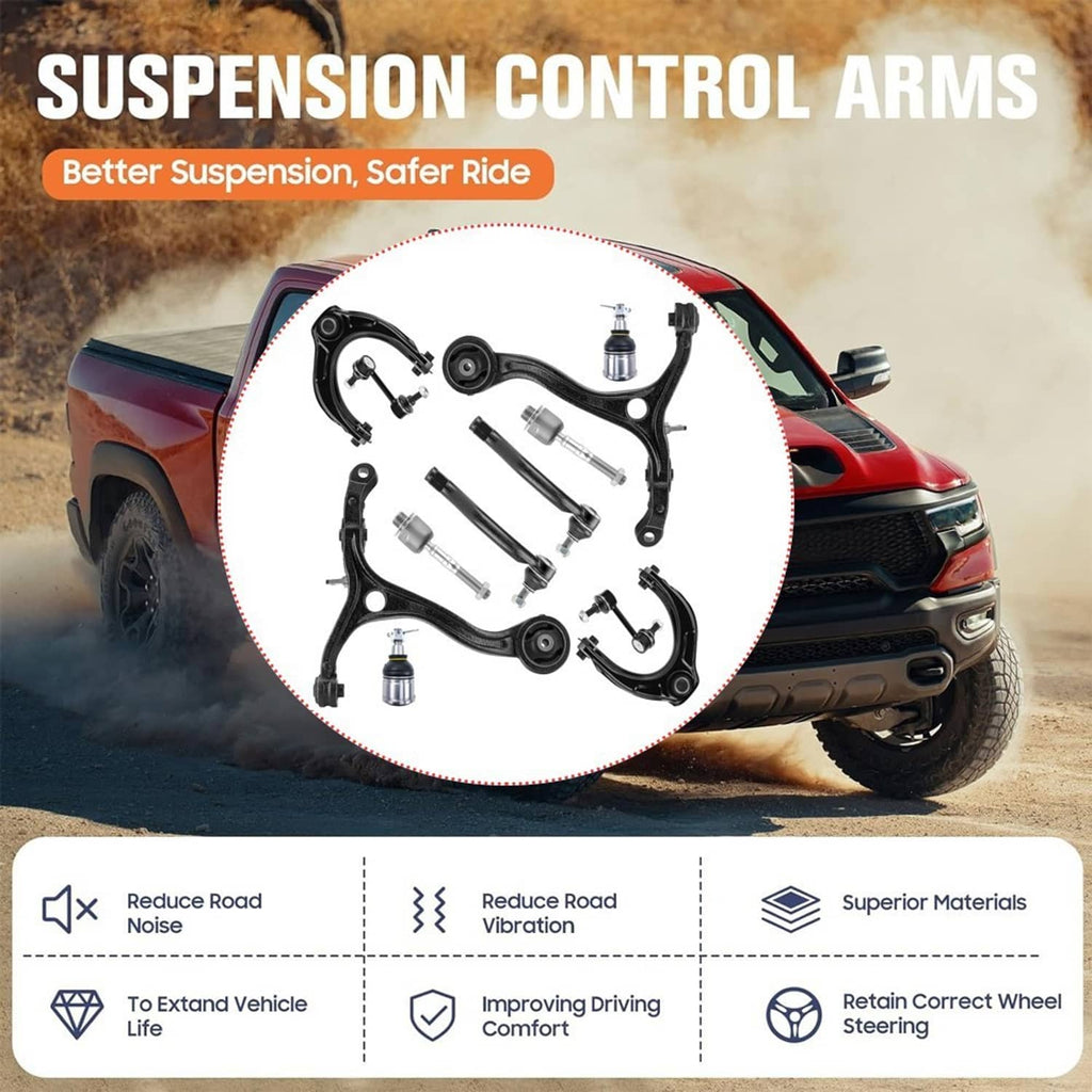 12-piece front upper and lower suspension control arms kit with bushings and bolts
