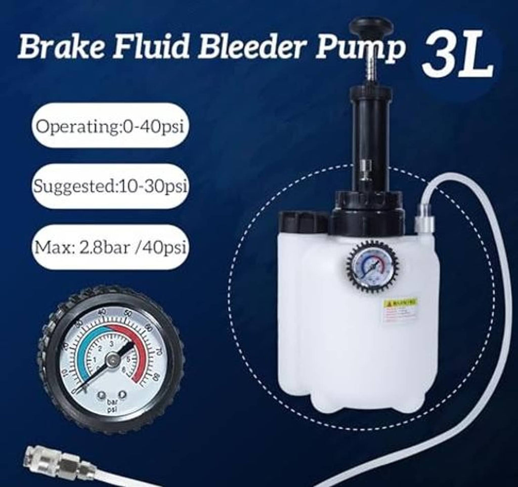 3L manual brake fluid bleeder pump with built-in pressure gauge and connection hose