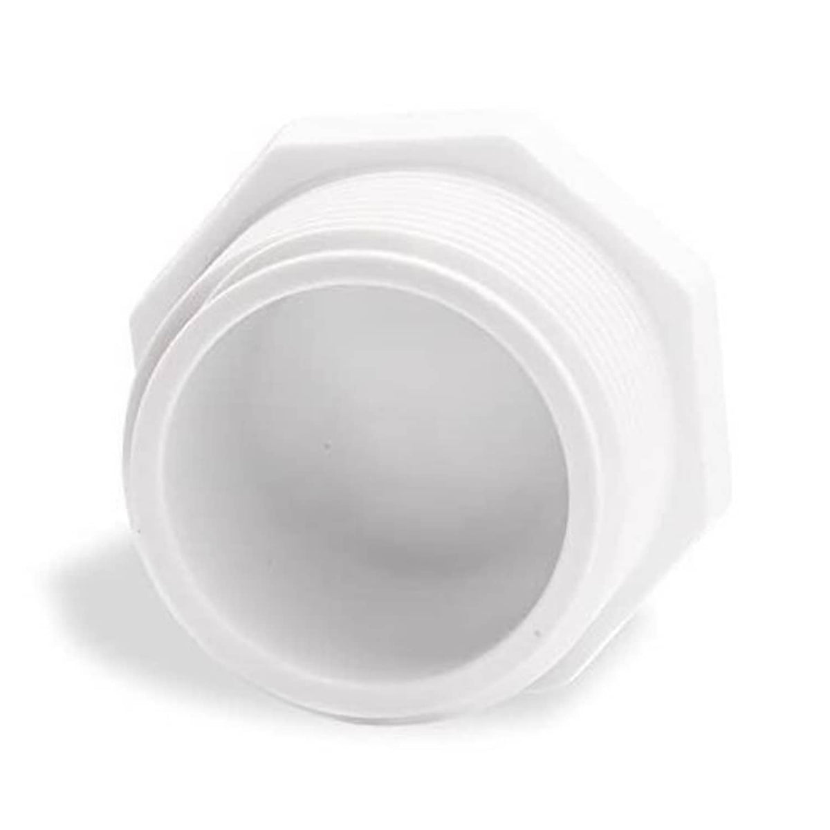 White PVC 3/4 in MNPT male threaded plug, hex cap design for pipe fitting