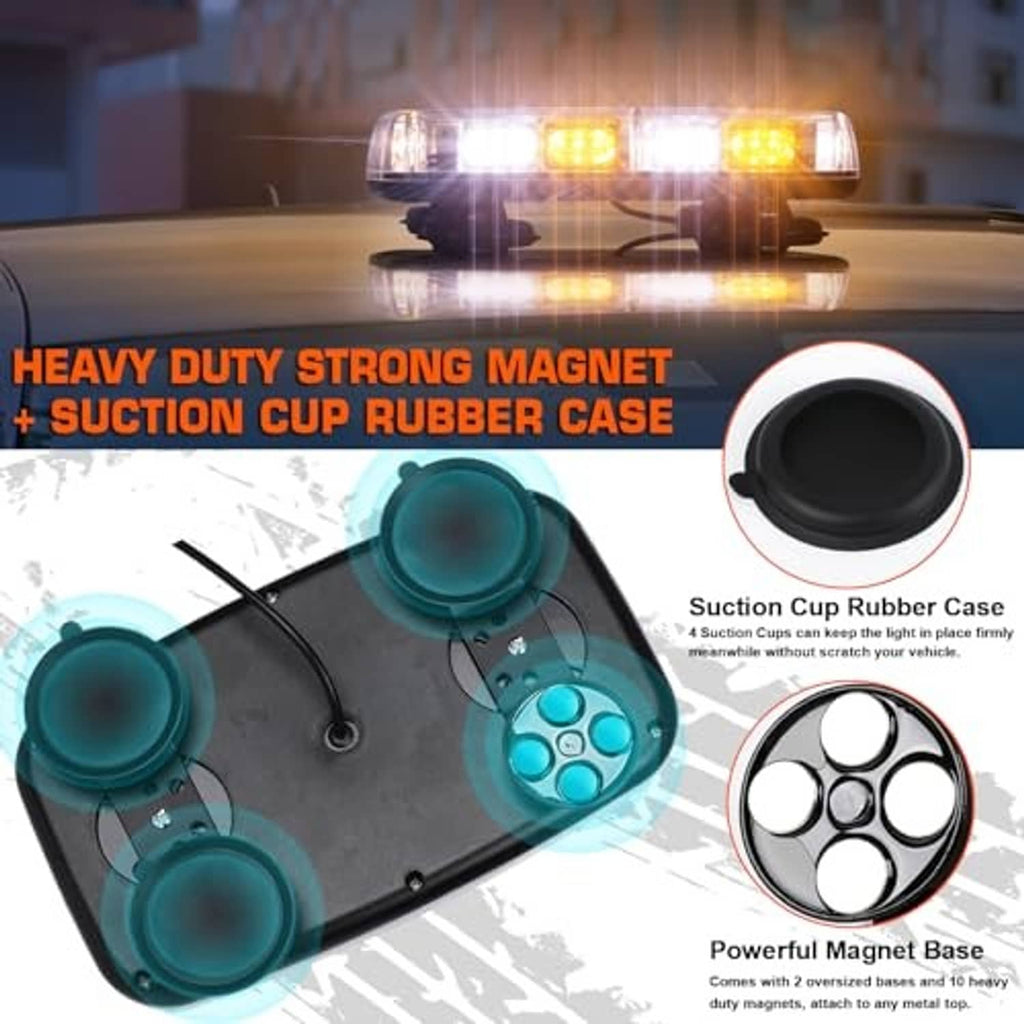 LED strobe light bar with suction cup rubber case and magnet base