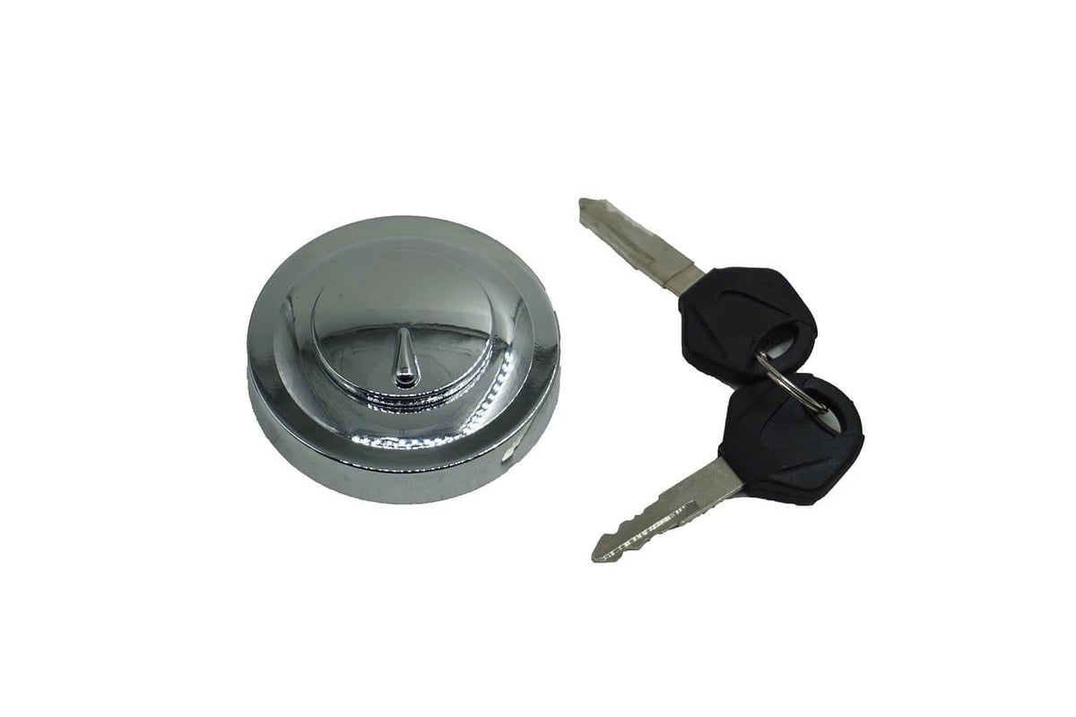Chrome gas cap cover with metal slot and matching black key
