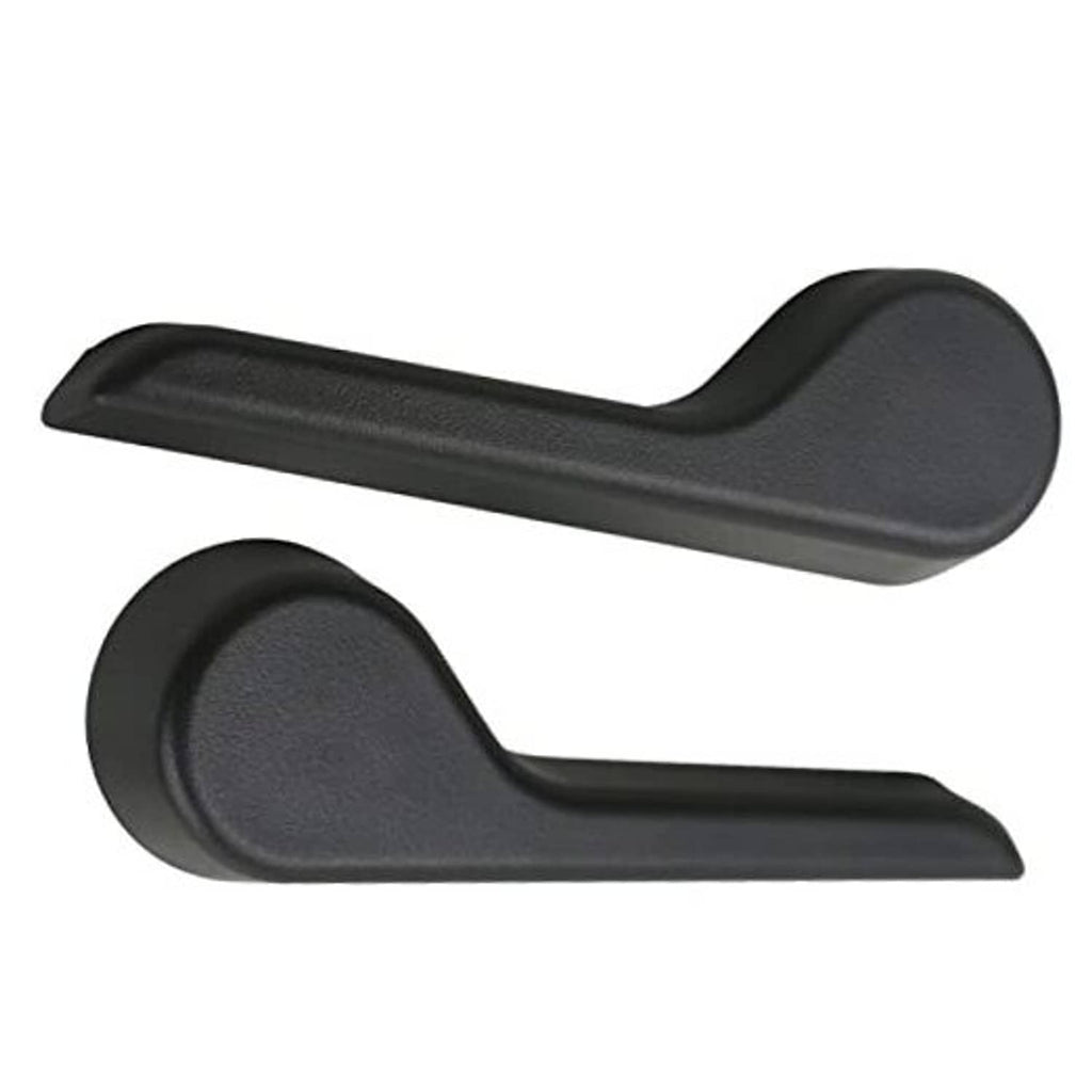 Black front seat recliner handle lever pair, left and right side with textured grip.