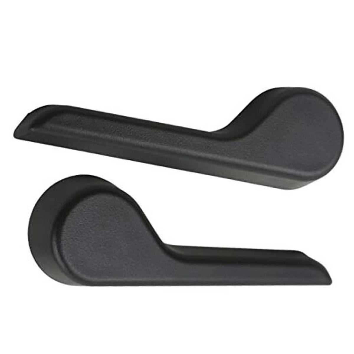 Black front seat recliner handle lever pair, left and right side with textured grip.