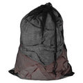 Black mesh laundry bag with drawstring closure, collapsible net with gathered top
