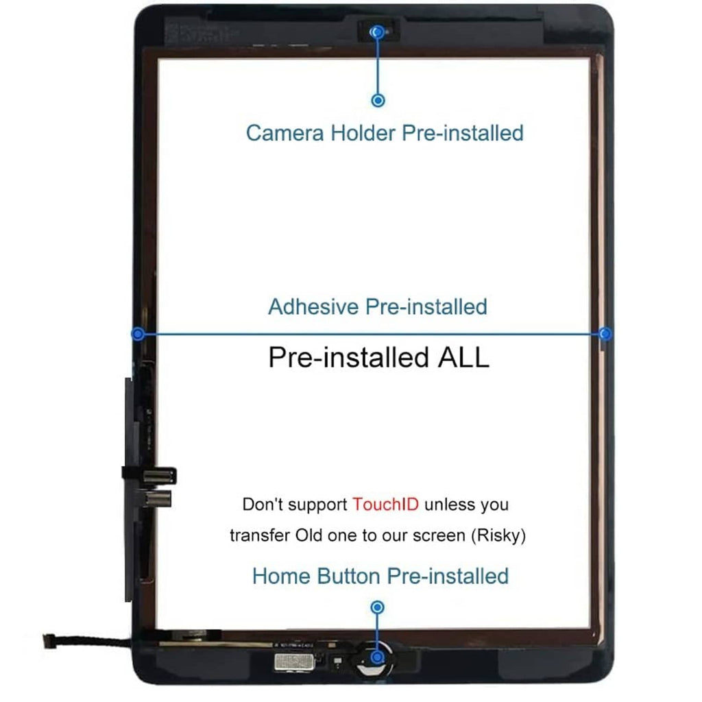 iPad touch screen digitizer with pre-installed adhesive and camera holder