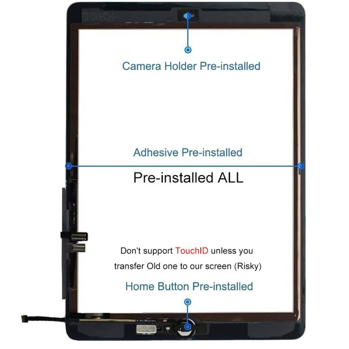 iPad touch screen digitizer with pre-installed adhesive and camera holder