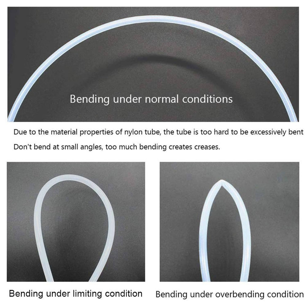 Pneumatic nylon tube bent into curves showing normal, limiting, and overbending