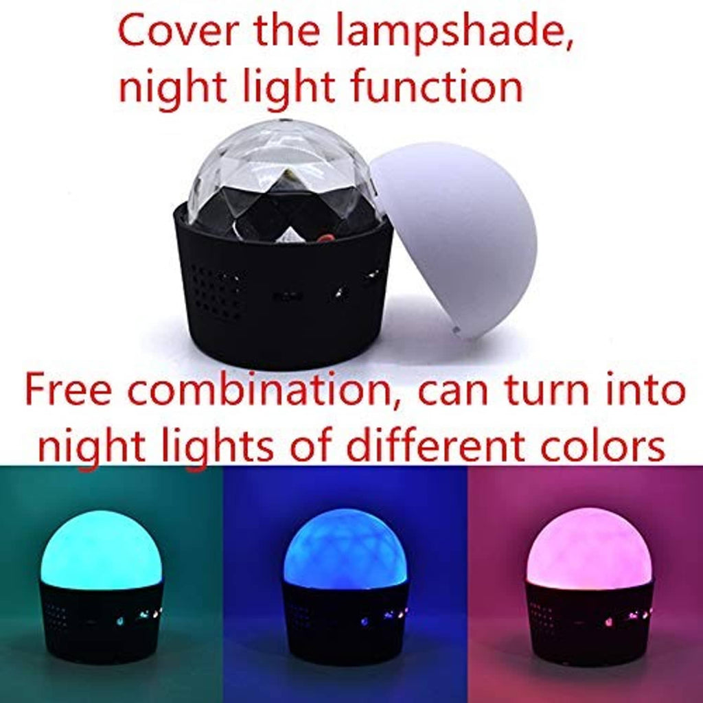 Mini disco light with open translucent lampshade cover, matte black base