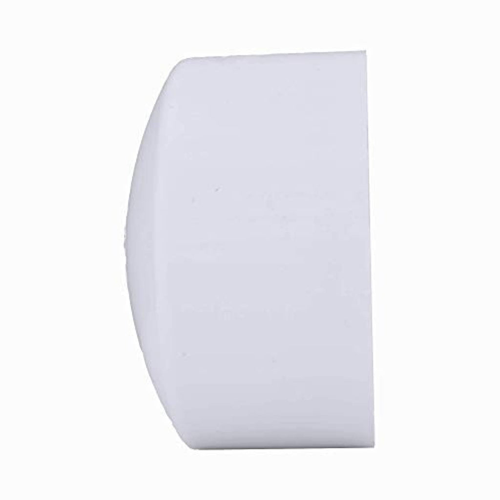 White PVC 4 in Sch 40 socket pressure cap, beveled edge side view