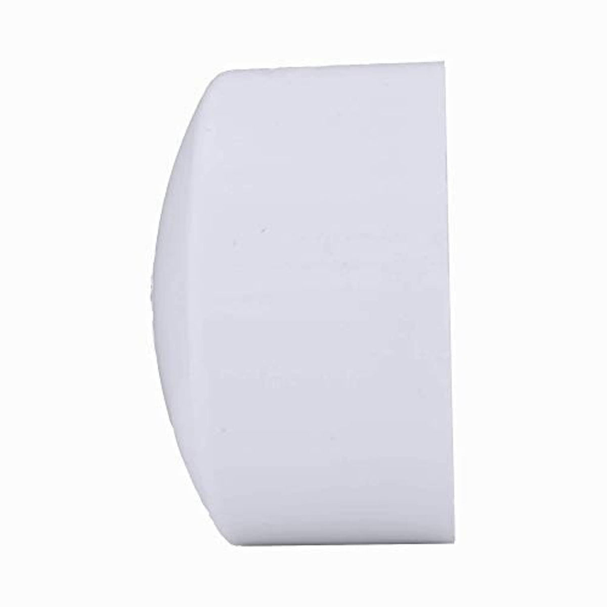 White PVC 4 in Sch 40 socket pressure cap, beveled edge side view