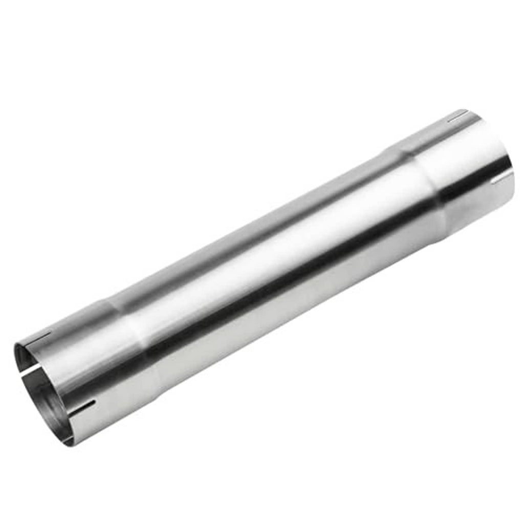 Polished stainless steel exhaust pipe, 4.5 inch OD, 17.3 inch length, side angle view