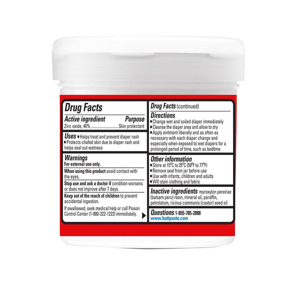 Diaper rash cream jar back panel with Drug Facts and directions