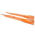 Set of 2 orange mower deck blades with mounting holes and blade edges
