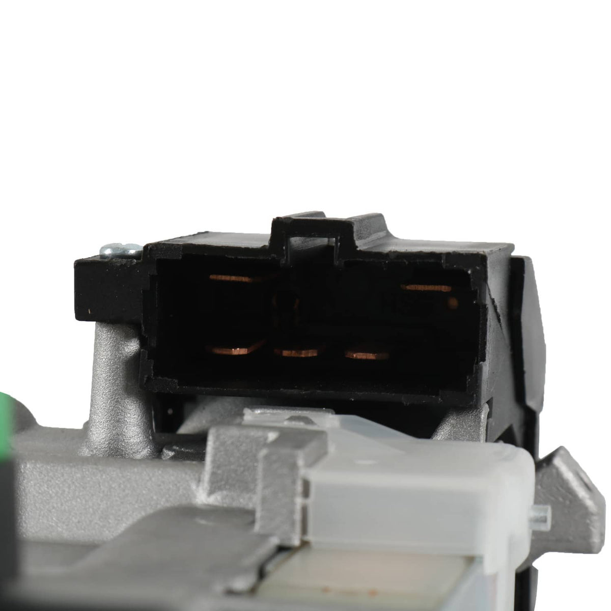 Ignition switch lock cylinder interior, dark switch cavity with gray plastic parts