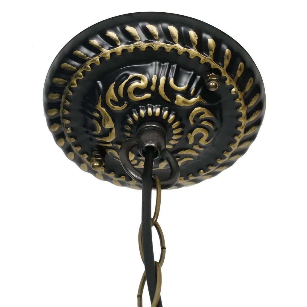 Black metal ceiling canopy with gold embossed pattern for pendant light