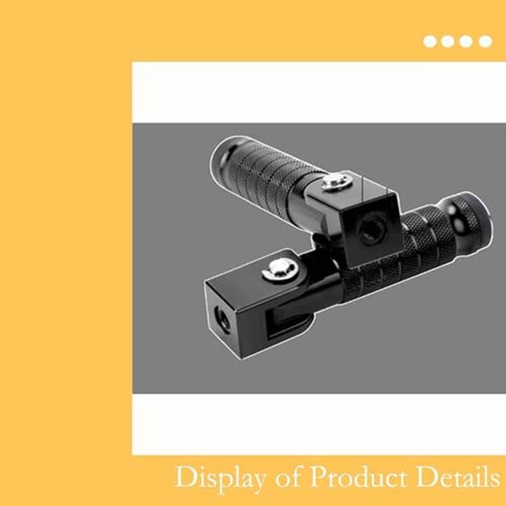 Close-up of black CNC foot peg mount and textured grip, with pivot bolt hardware
