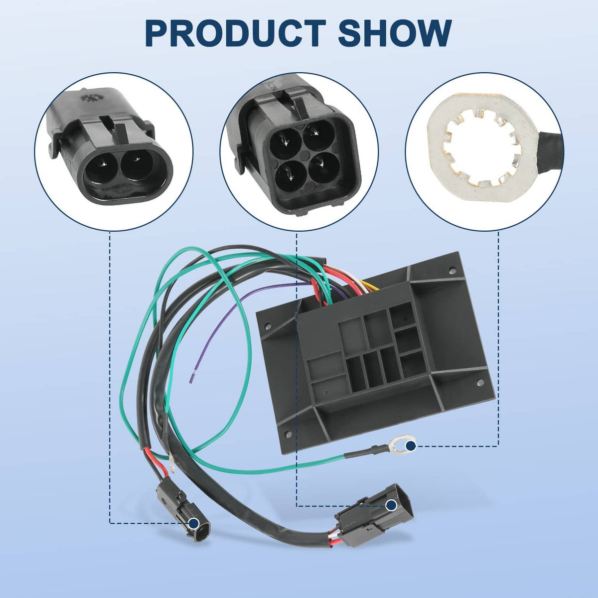 RV step control module brain with black box, colored wires, and plug connectors