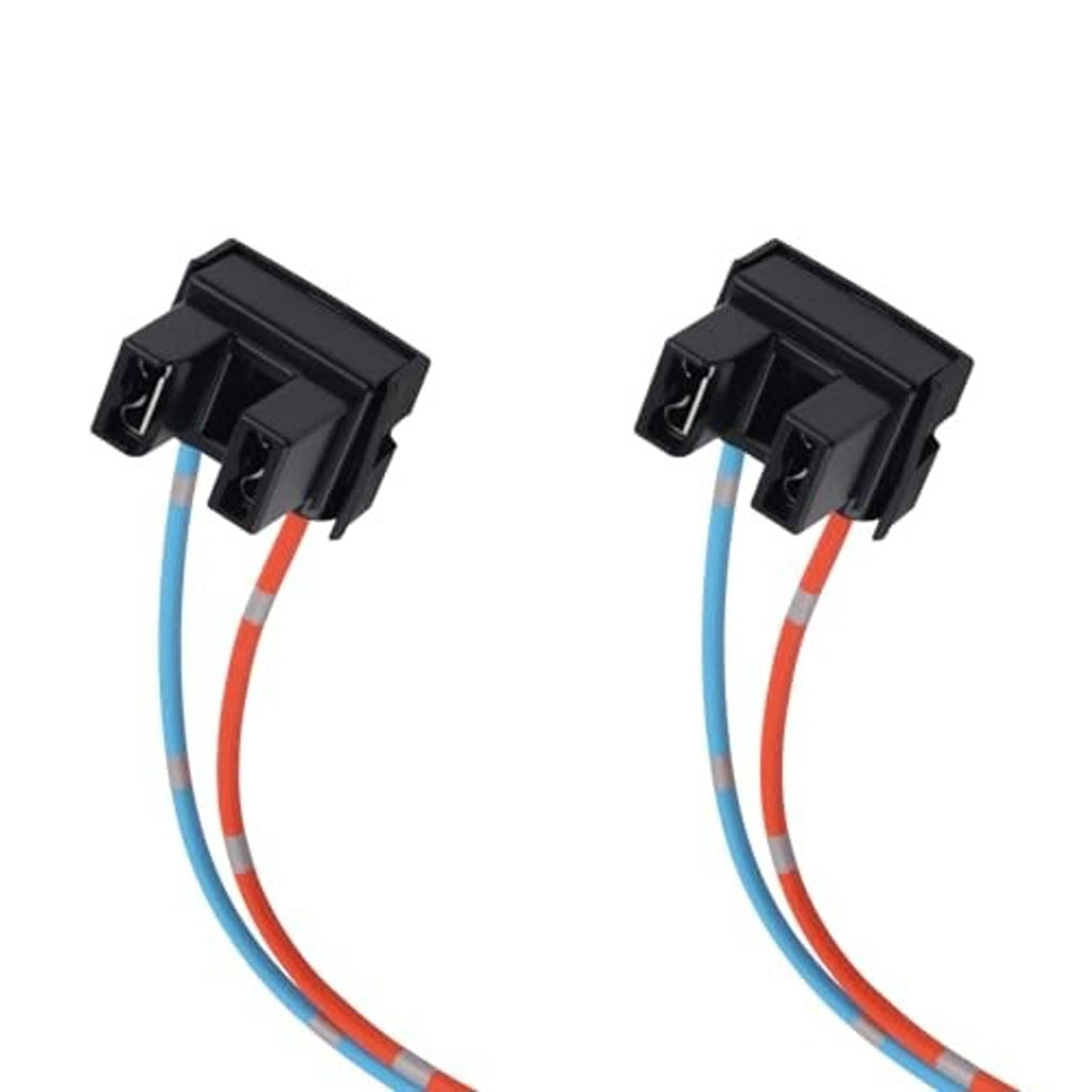Pair of H7 headlight socket replacement connectors with blue and red wire leads, black housings