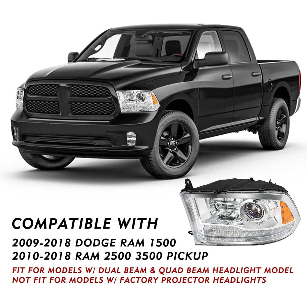 Pickup truck front with projector headlight and amber side marker light