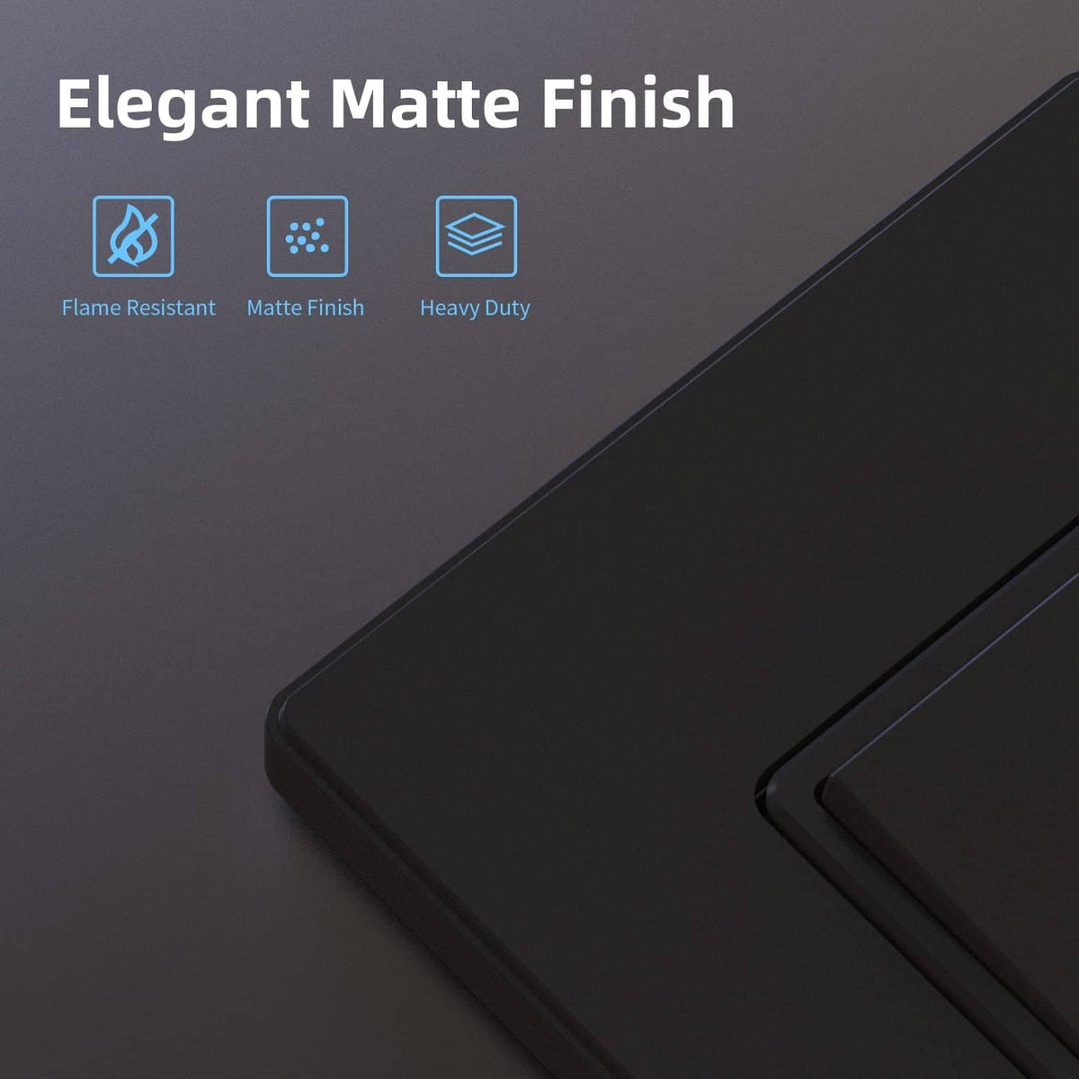 Matte black switch faceplate with smooth matte finish and raised frame