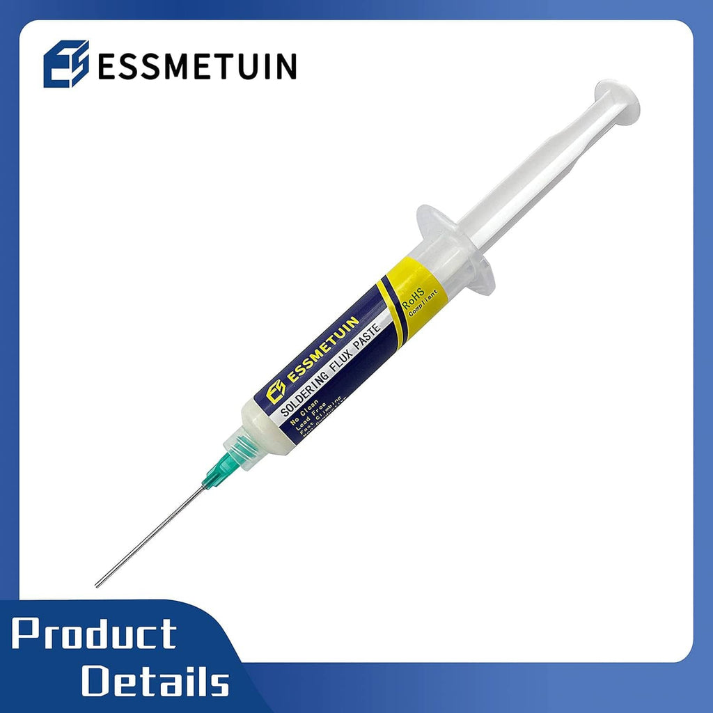Soldering flux paste syringe with attached dispensing needle