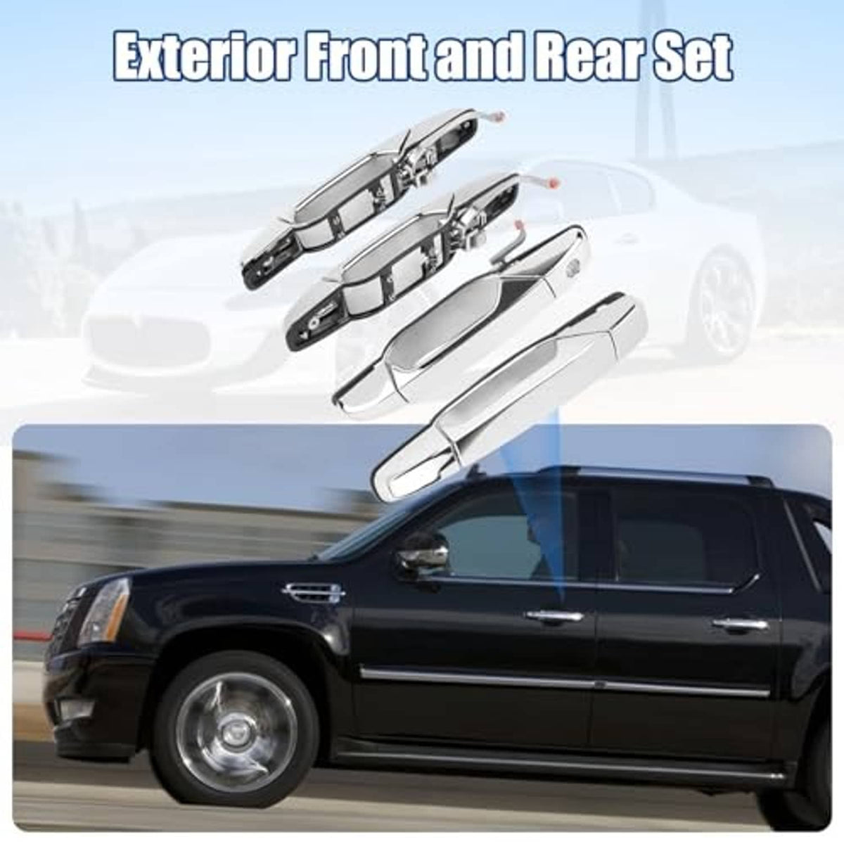 Chrome exterior front and rear door handle set shown on a pickup truck