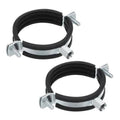 Split ring pipe hanger set with black rubber inner and zinc-plated metal clamps (2 pcs)