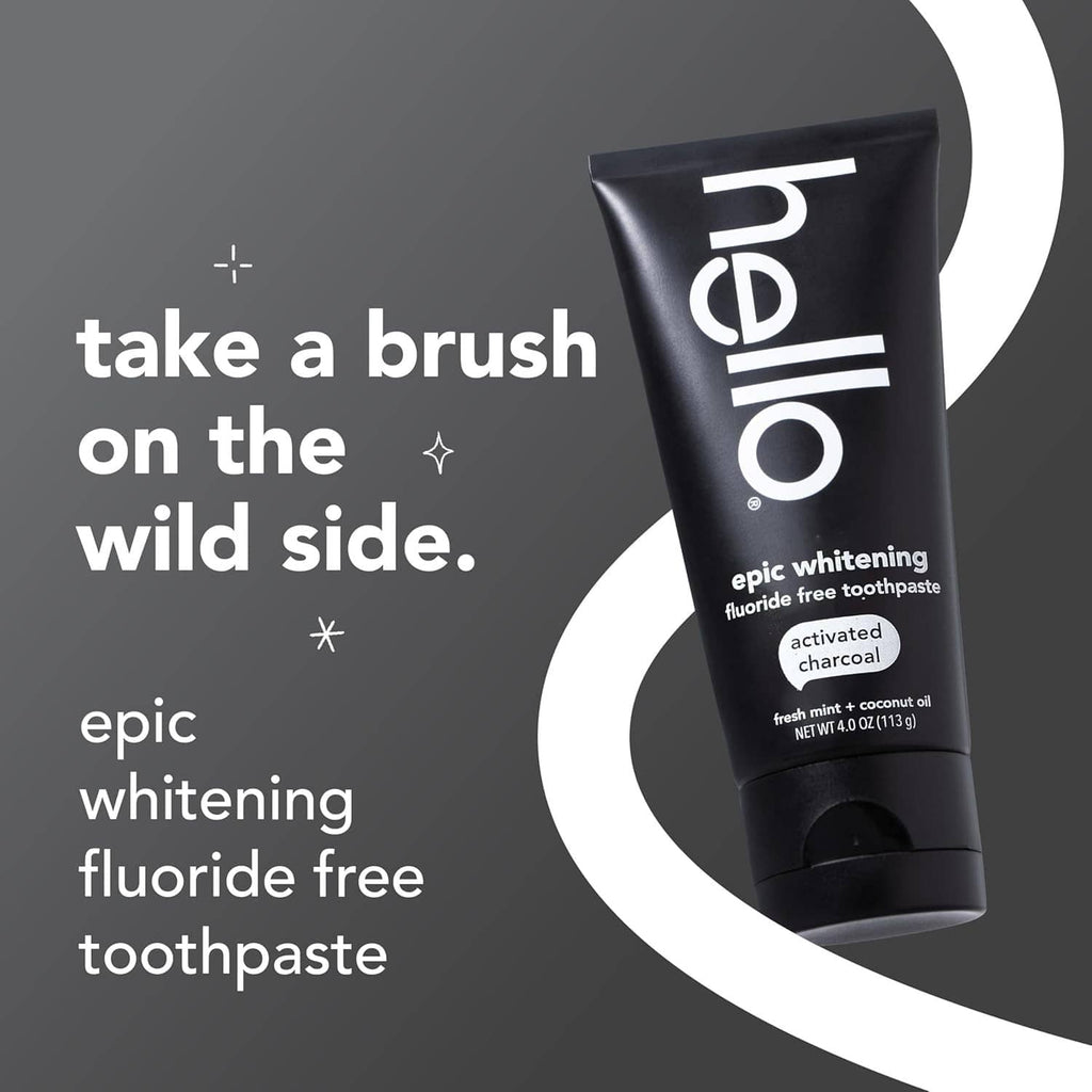Charcoal whitening toothpaste tube, angled front view