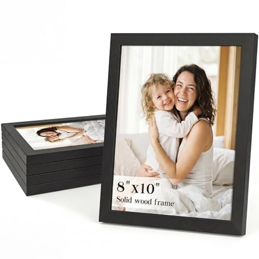 Set of two black 8x10 solid wood picture frames with family photos