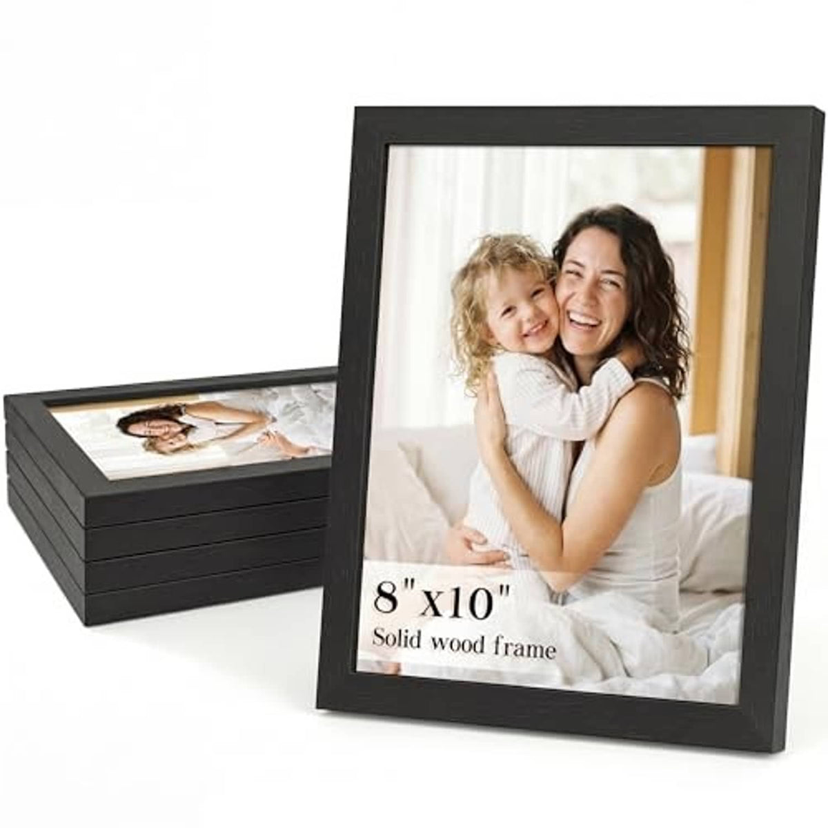 Set of two black 8x10 solid wood picture frames with family photos