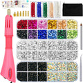 Hot-fix rhinestone applicator kit with pink tool and multicolor rhinestone organizer trays