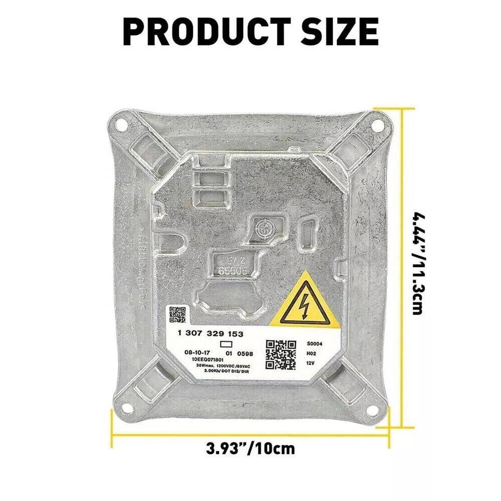Silver HID ballast module with four corner mounting holes