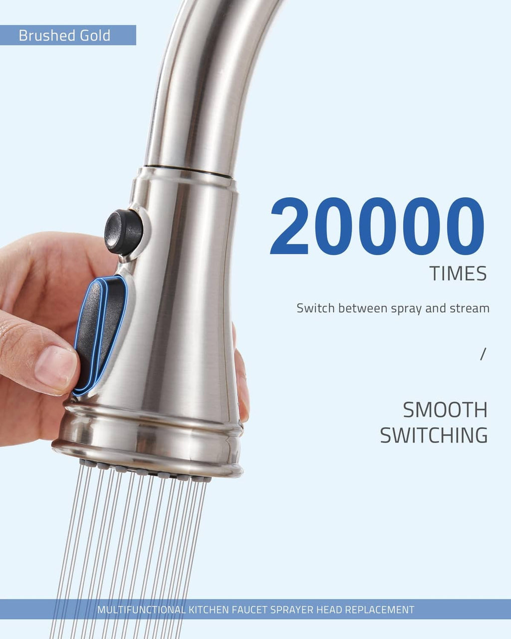 Metal kitchen faucet spray head with blue switch for spray and stream modes