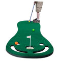 Green indoor/outdoor putting practice mat with center hole and 3 ball targets