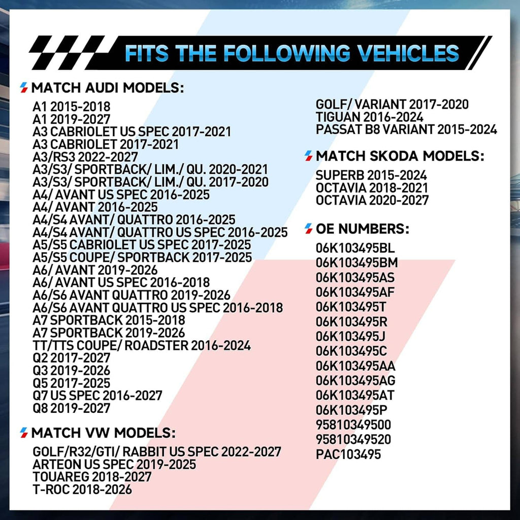 Vehicle fitment compatibility chart for PCV oil separator valve, model numbers listed