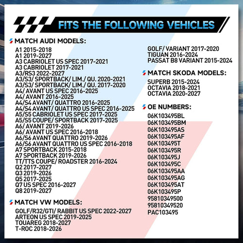 Vehicle fitment compatibility chart for PCV oil separator valve, model numbers listed