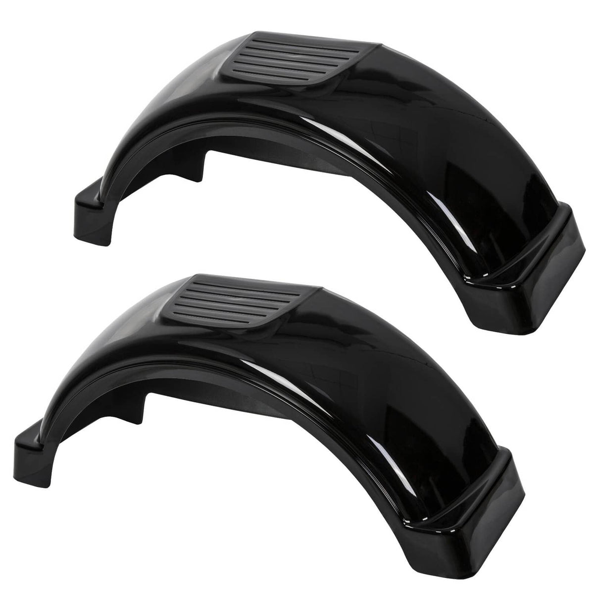 Black plastic trailer fender pair with vented step plates on top