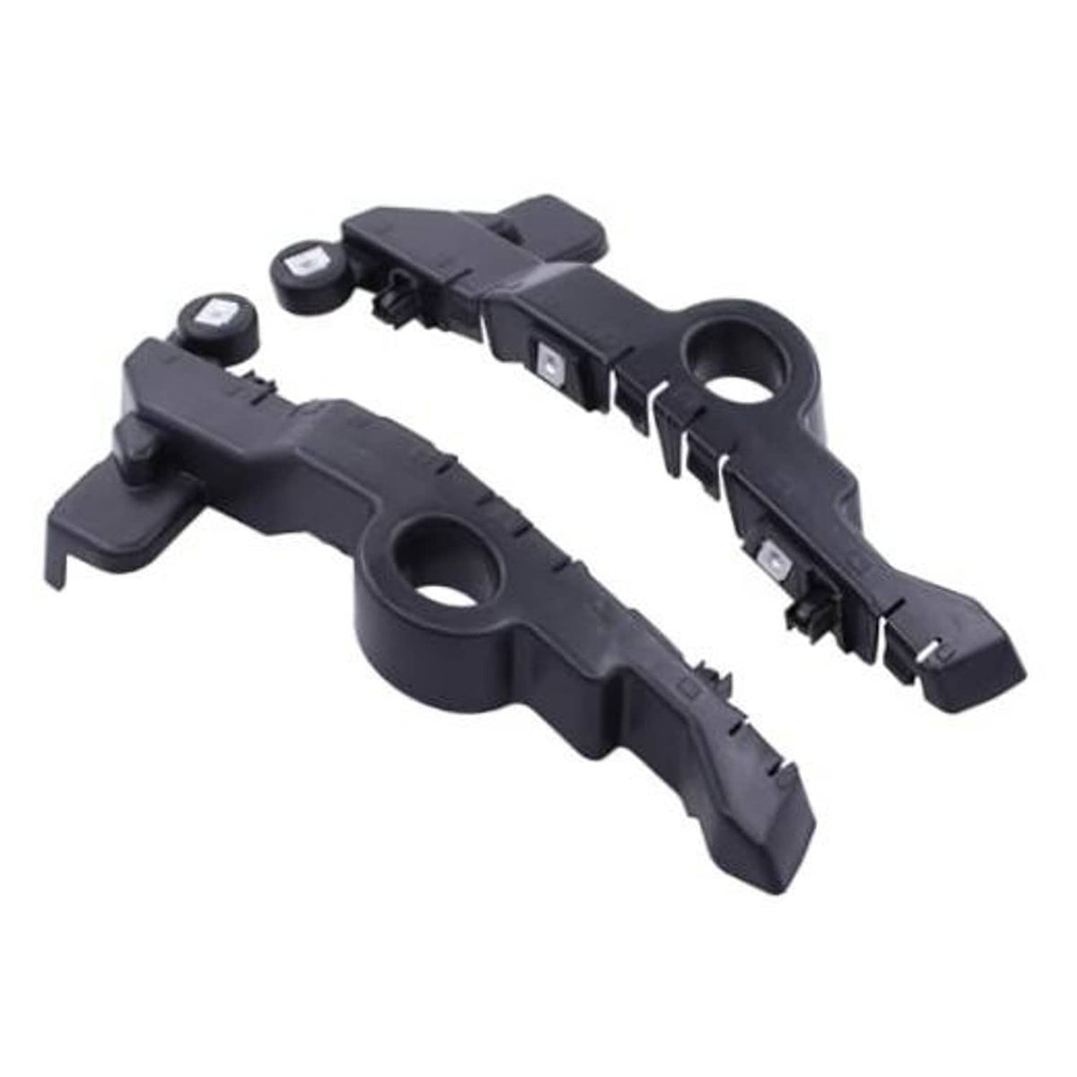 Black front bumper bracket guide pieces with mounting holes and clips