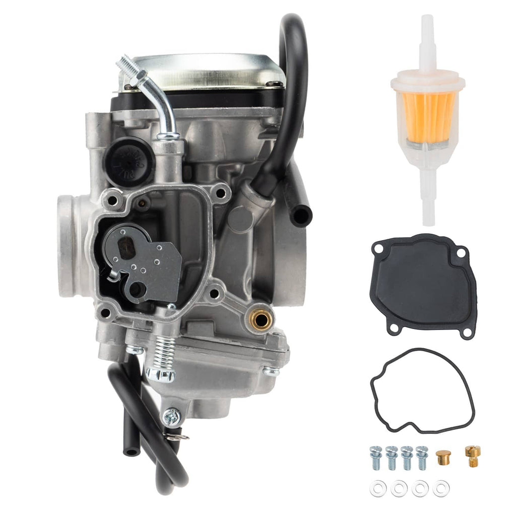 Carburetor assembly with black hoses, black cover, fuel filter, and gasket
