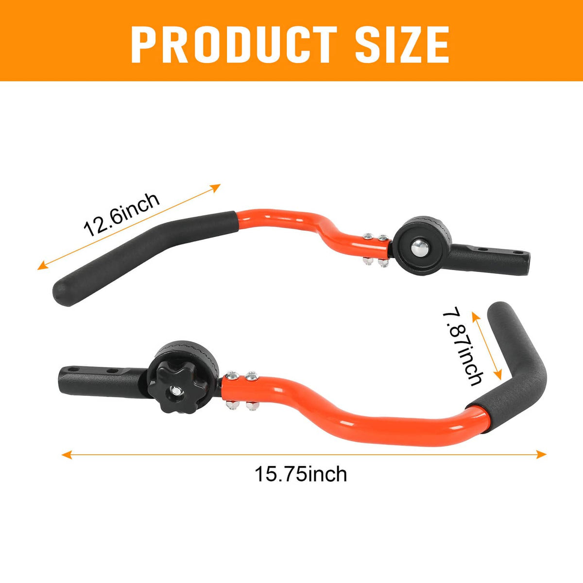 Orange and black adjustable steering arm kit with mounting bracket and pivot hub