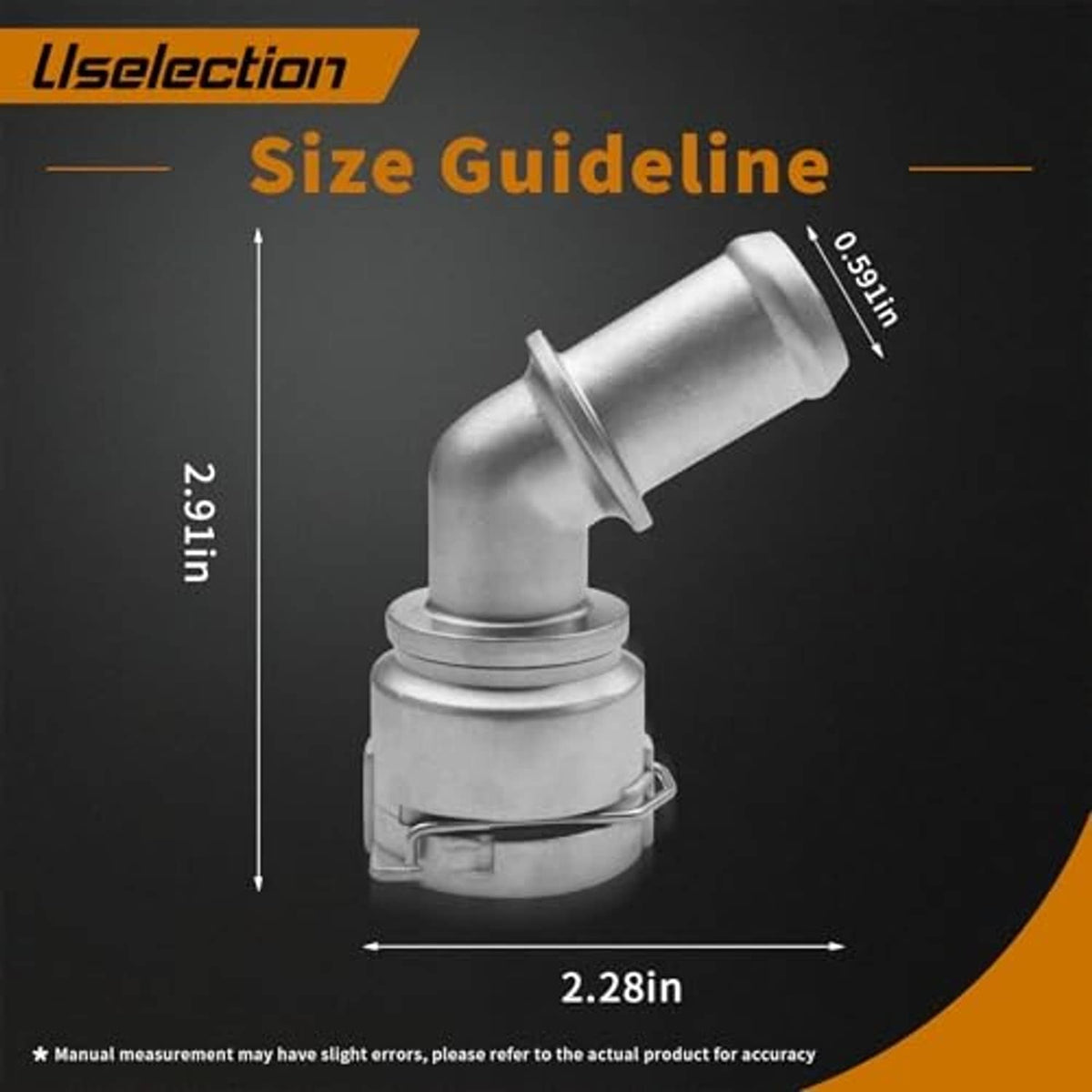 Silver aluminum cooling quick connector elbow with spring clamp and hose barb end