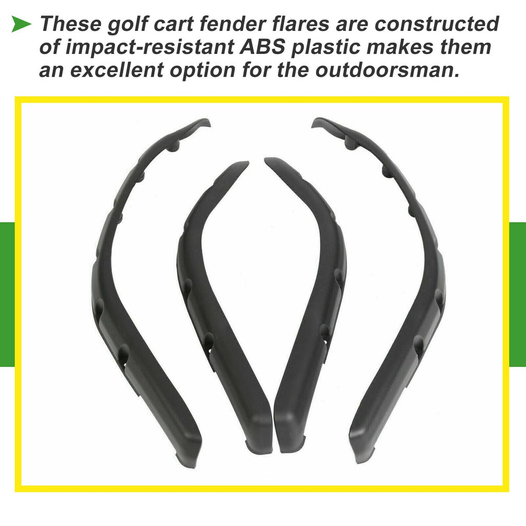 Set of four golf cart fender flare pieces in dark gray/black plastic